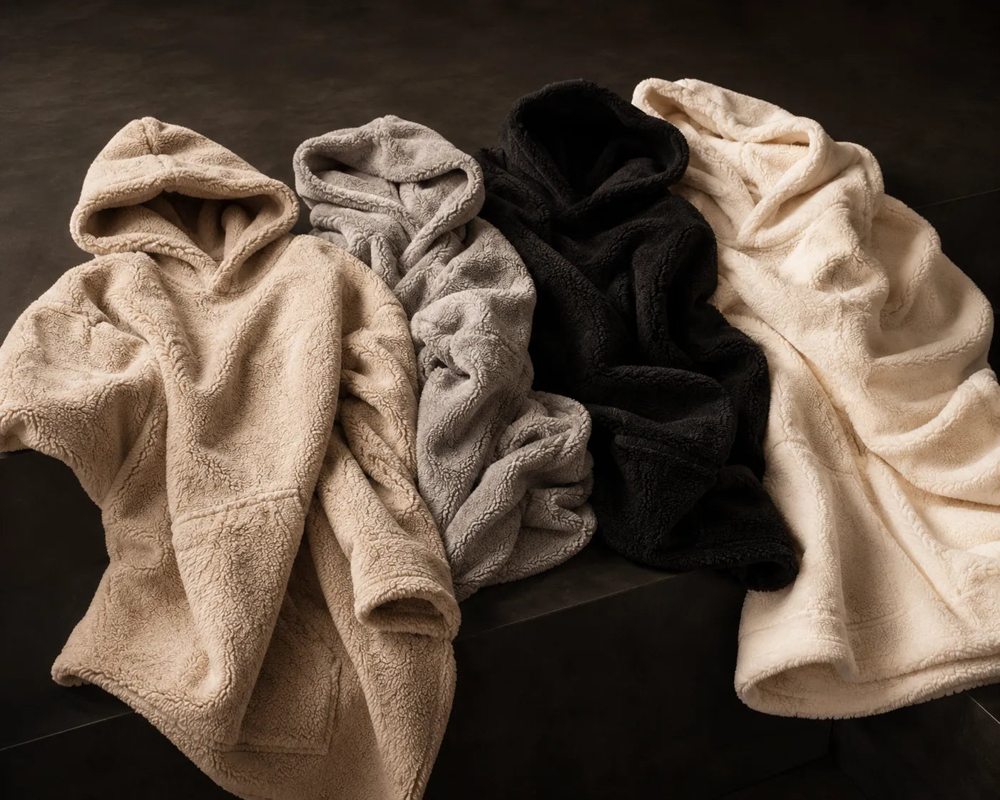 The Snoodie collection — Bone, Ash, Void, and Ivory colorways